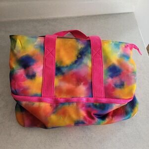Tie Dye Cooler Tote Bag Pink Straps Insulated Bottom Picnic Beach Bag Multi